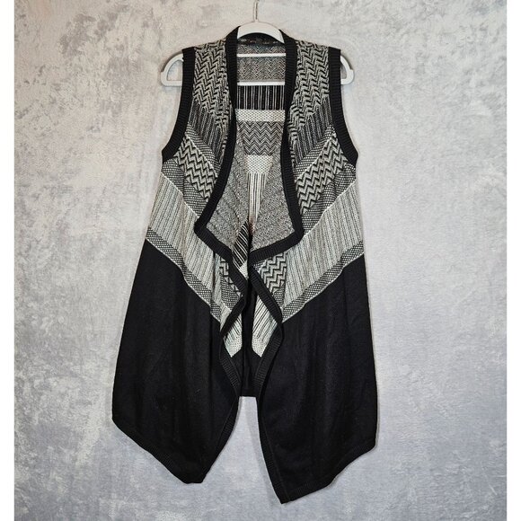 Banana Republic Black White tight Knit Open Front Vest Womens S waterfall open - Picture 1 of 12